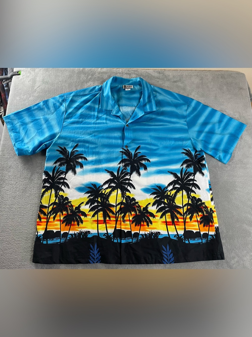 Men’s Aloha Republic Hawaiian Short Sleeve Blue Orange Shirt 3XL Big USA Sunset